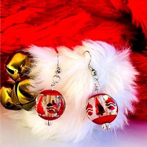 Red glass Christmas tree ornament earrings. $7